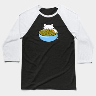 Cute white kitten eating a bowl of yummy ramen noodles Baseball T-Shirt